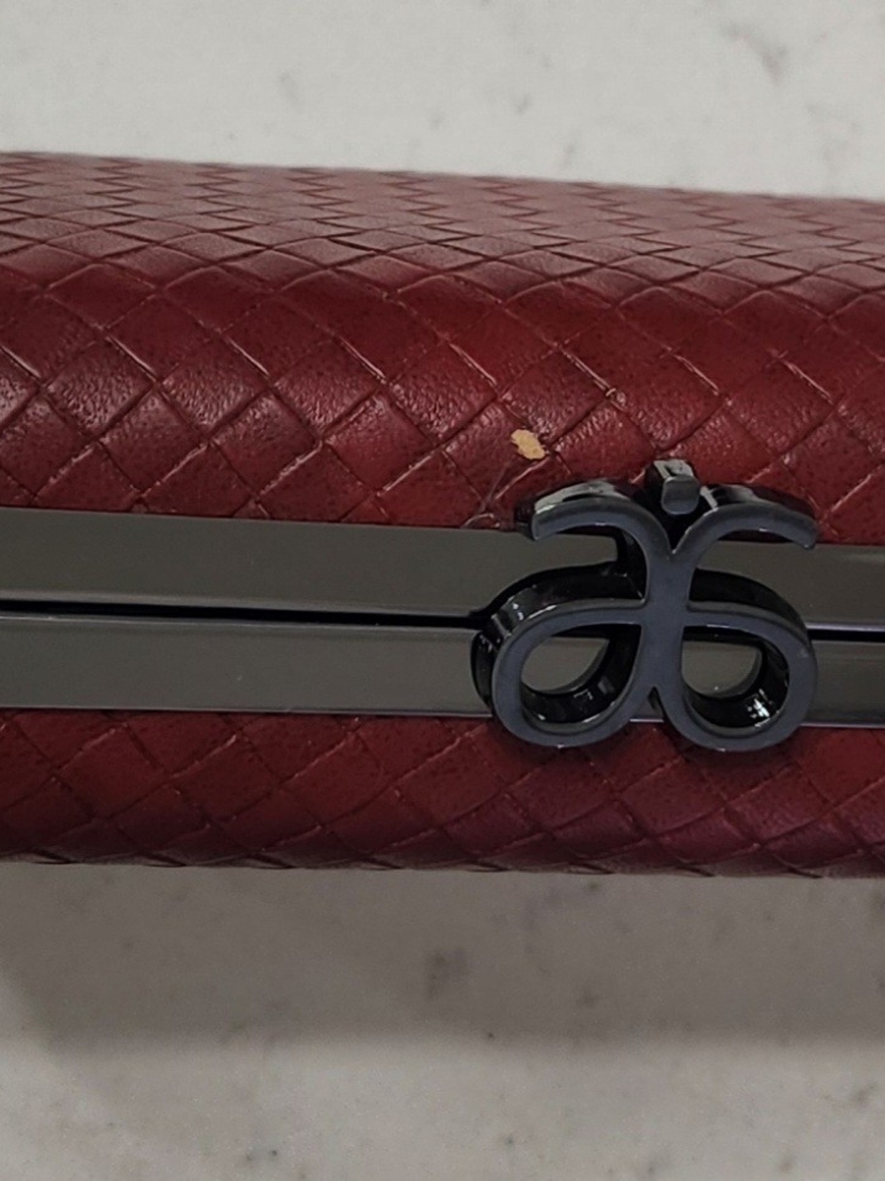 Women's Hardshell Woven Faux Leather Clutch in Burgundy by Arbonne